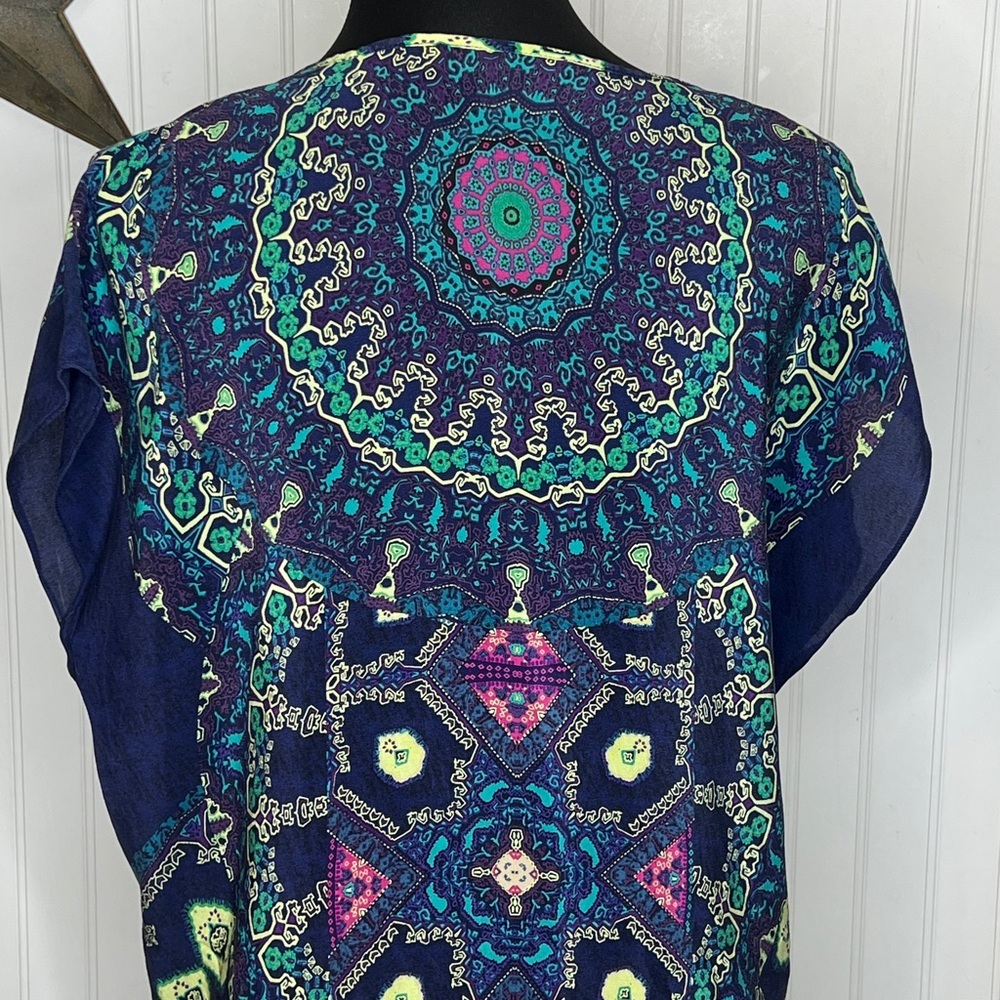 Maeve Silk Vibrant Blue and Green Midi Dress Size Medium Petite - Picture 6 of 9